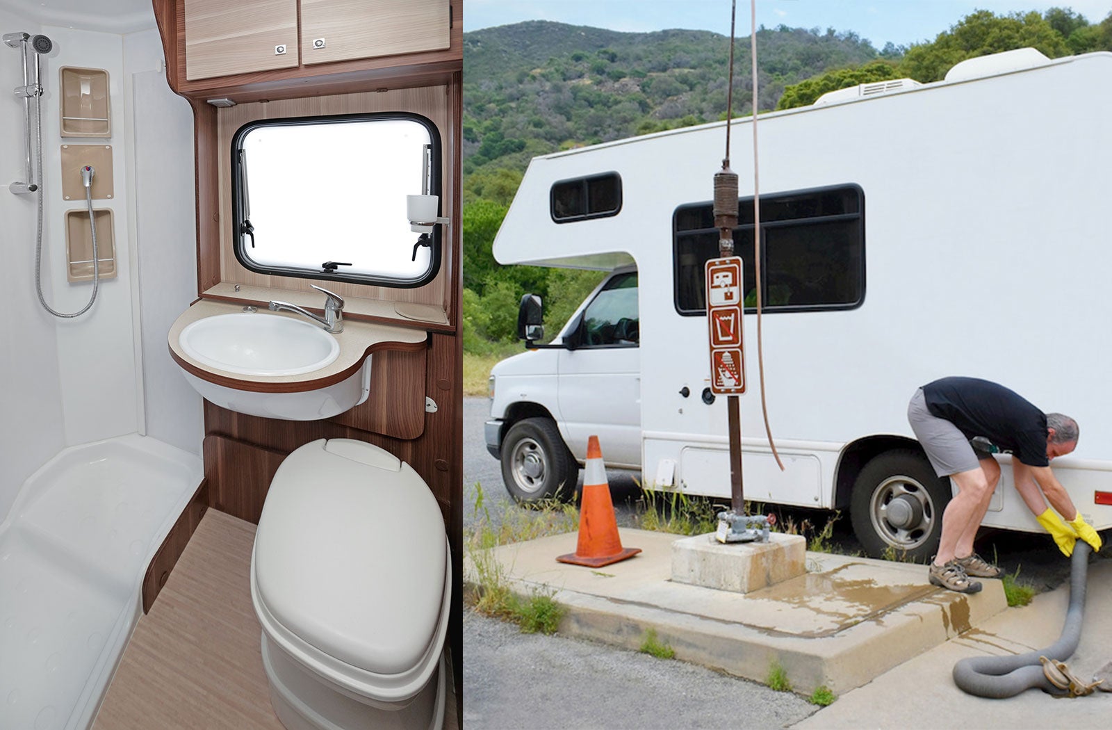 Portable RV/camper toilet and holding tank setup in Madera, California