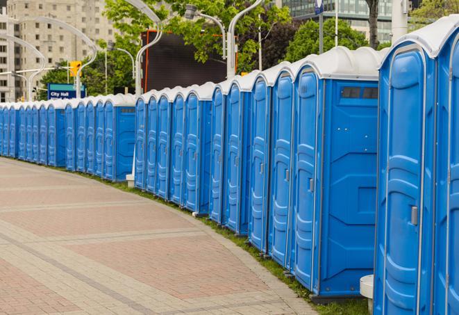 Seasonal porta potty units set up at a Madera, California venue